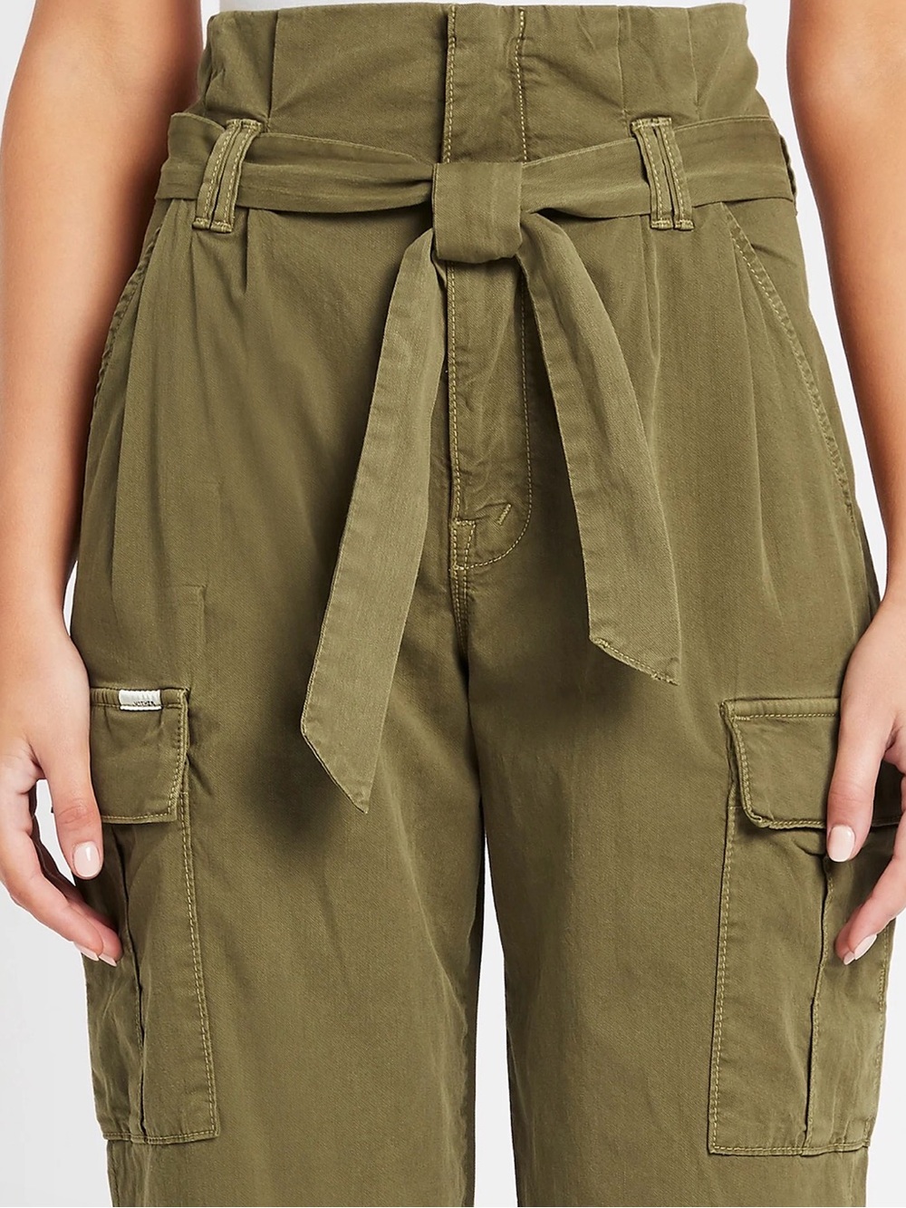 MOTHER The Greaser Olive Green Paperbag Pleated High-Waist Cargo Ankle Pants